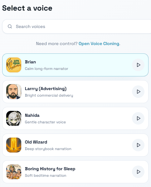 VoxCPM2 voice selection interface
